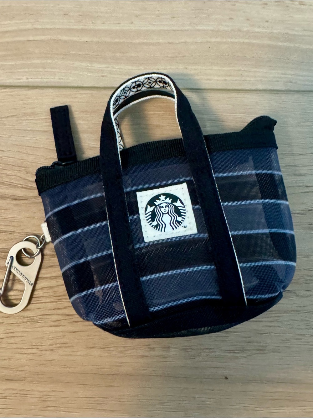 Starbucks Fisherman’s Mini Tote Bag Keychain Black Zipper Charm Coin Pouch